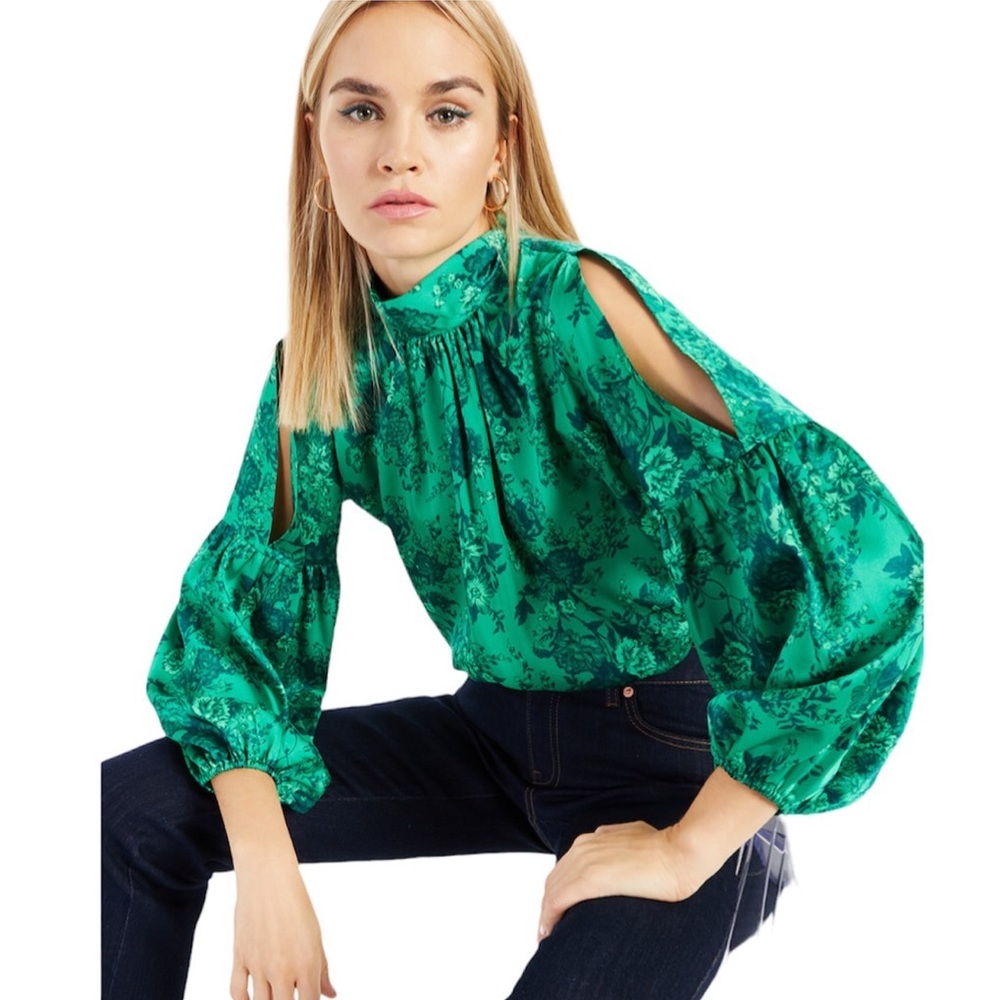 NWOT INC International Concepts Printed Cold-Shoulder Scarf Blouse